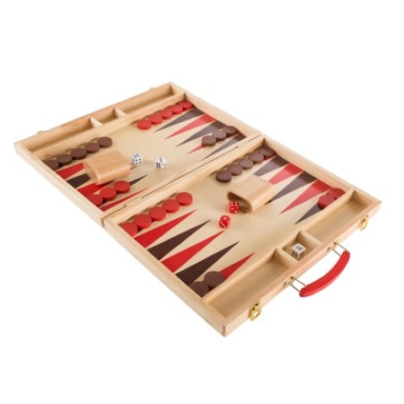 Toy Time Complete Set Wood Backgammon Board Game with Portable Handle, Full Game Accessories, Adults and Kids 765481XRV
